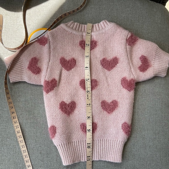 Pet Sweater Pink Cardigan with Fuzzy Hearts Medium - Picture 5 of 8